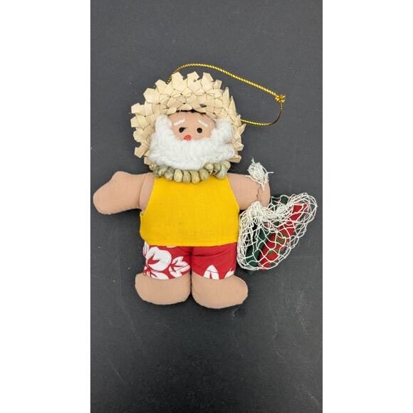 Lot Of 8 Hawaiian Island Hula Tiki Surf Santa Christmas Ornaments Cloth - Picture 3 of 9